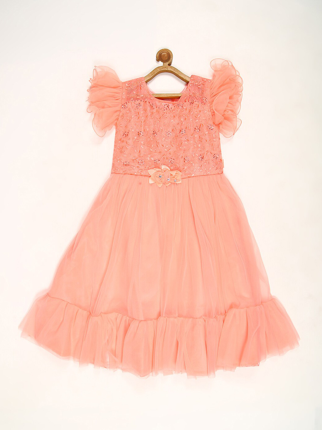 

V2 Value & Variety Peach-Coloured Net Dress