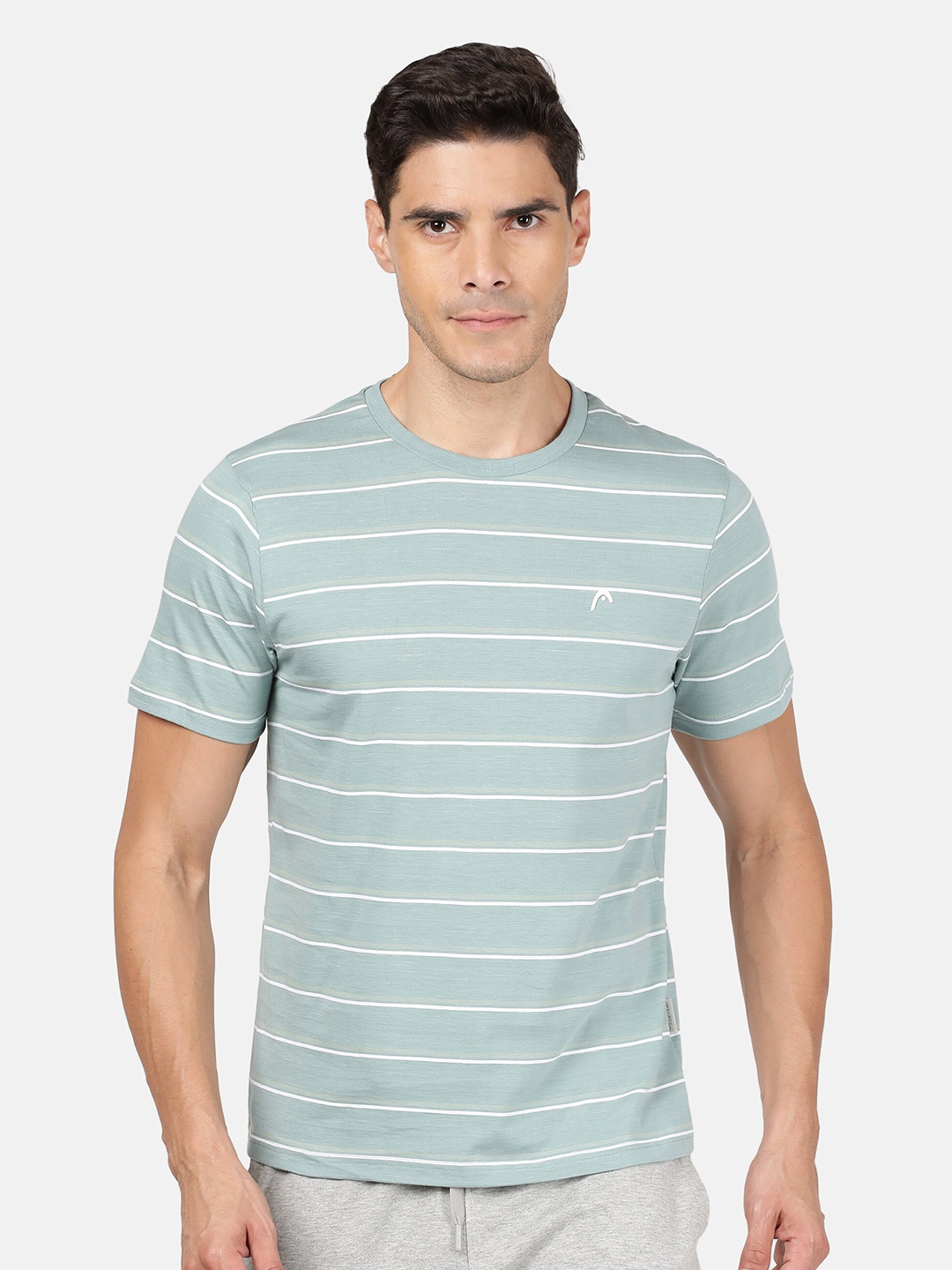 

Head Men Turquoise Blue Striped Slim Fit T-shirt