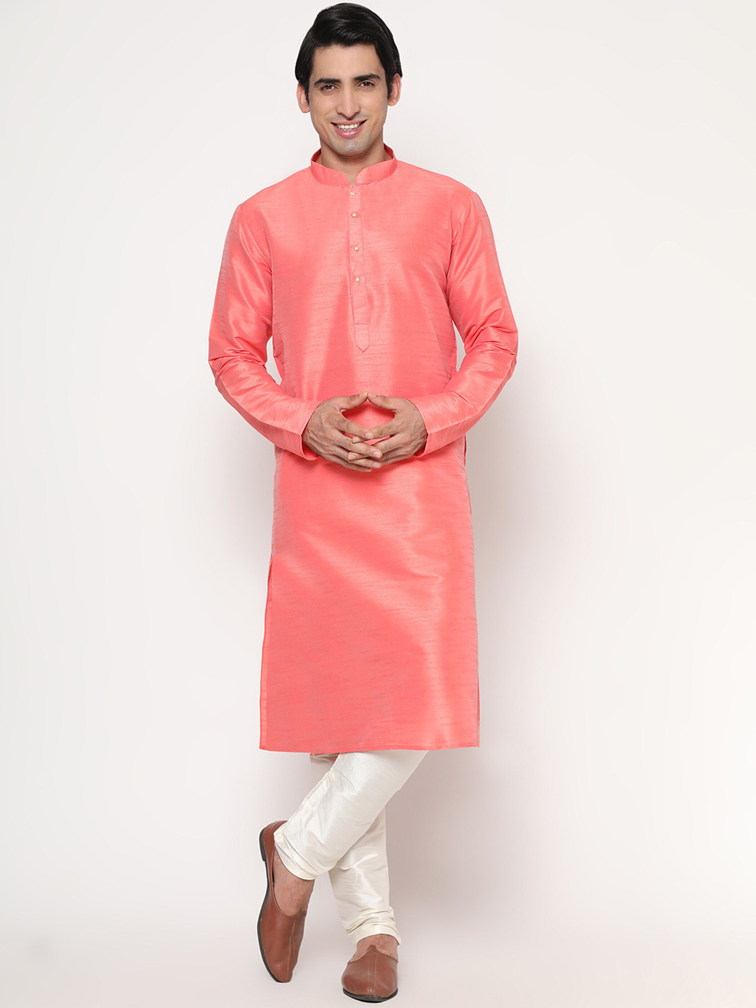 

Endues Men Pink Jacquard Kurta