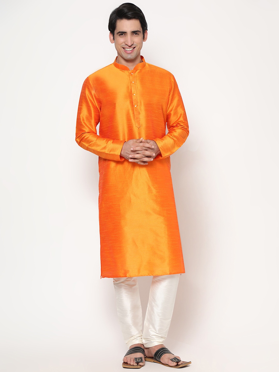 

Endues Men Orange Jacquard Kurta