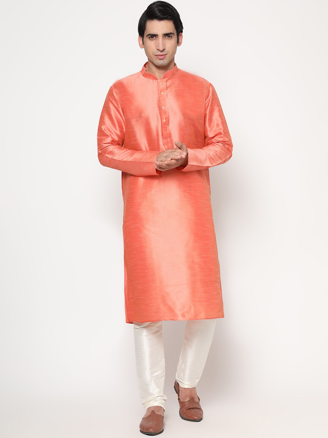 

Endues Men Pink Jacquard Kurta