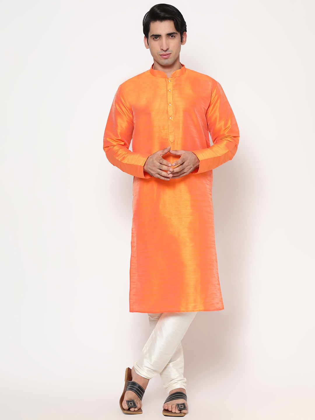 

Endues Men Orange Jacquard Kurta