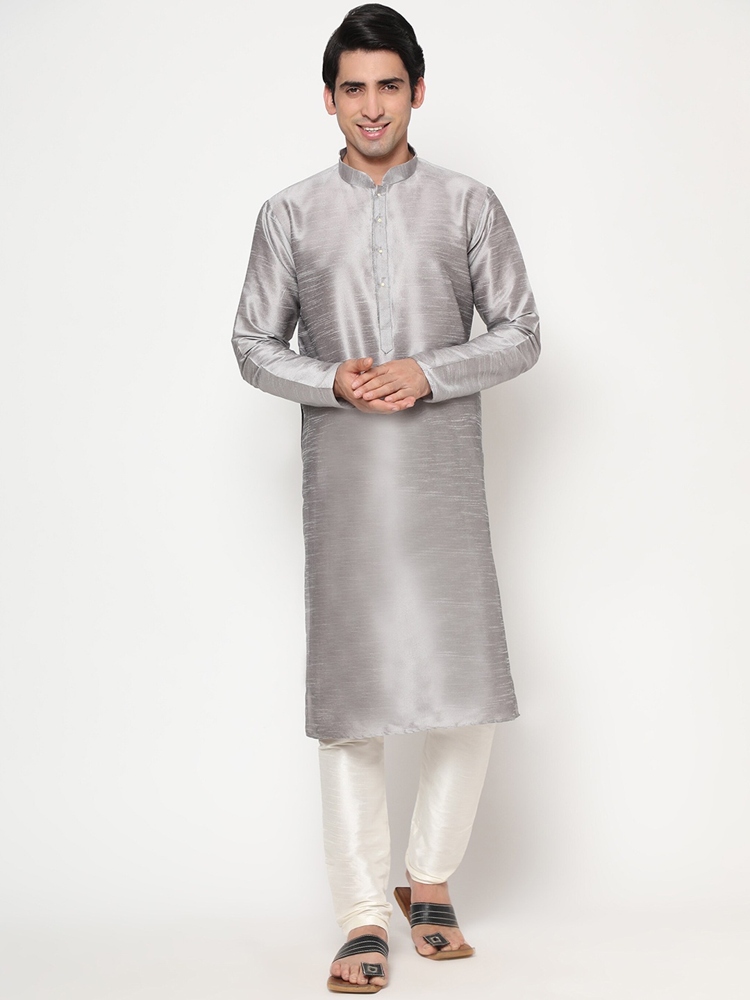 

Endues Men Grey Thread Work Jacquard Kurta