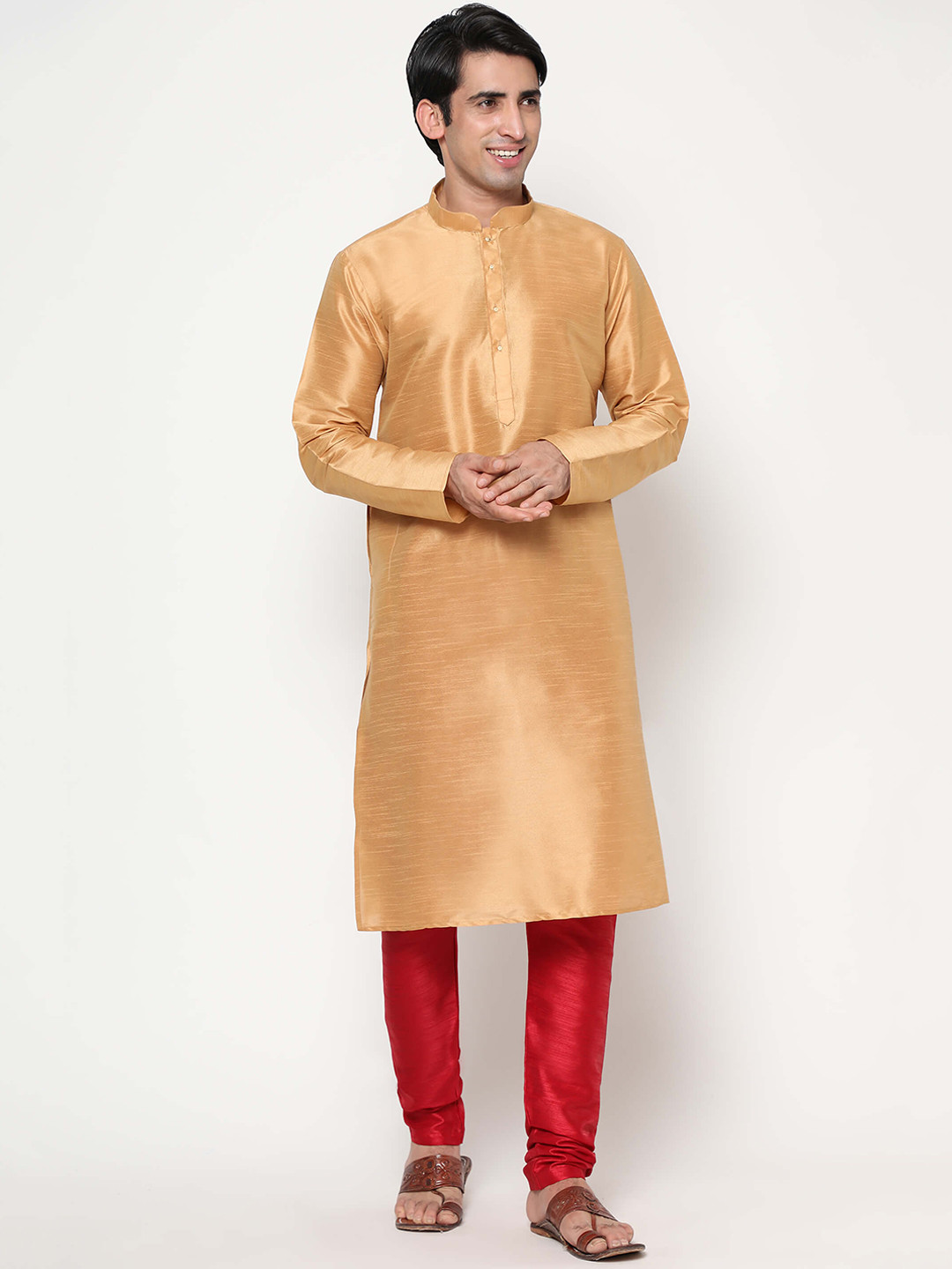 

Endues Men Gold-Toned Jacquard Kurta