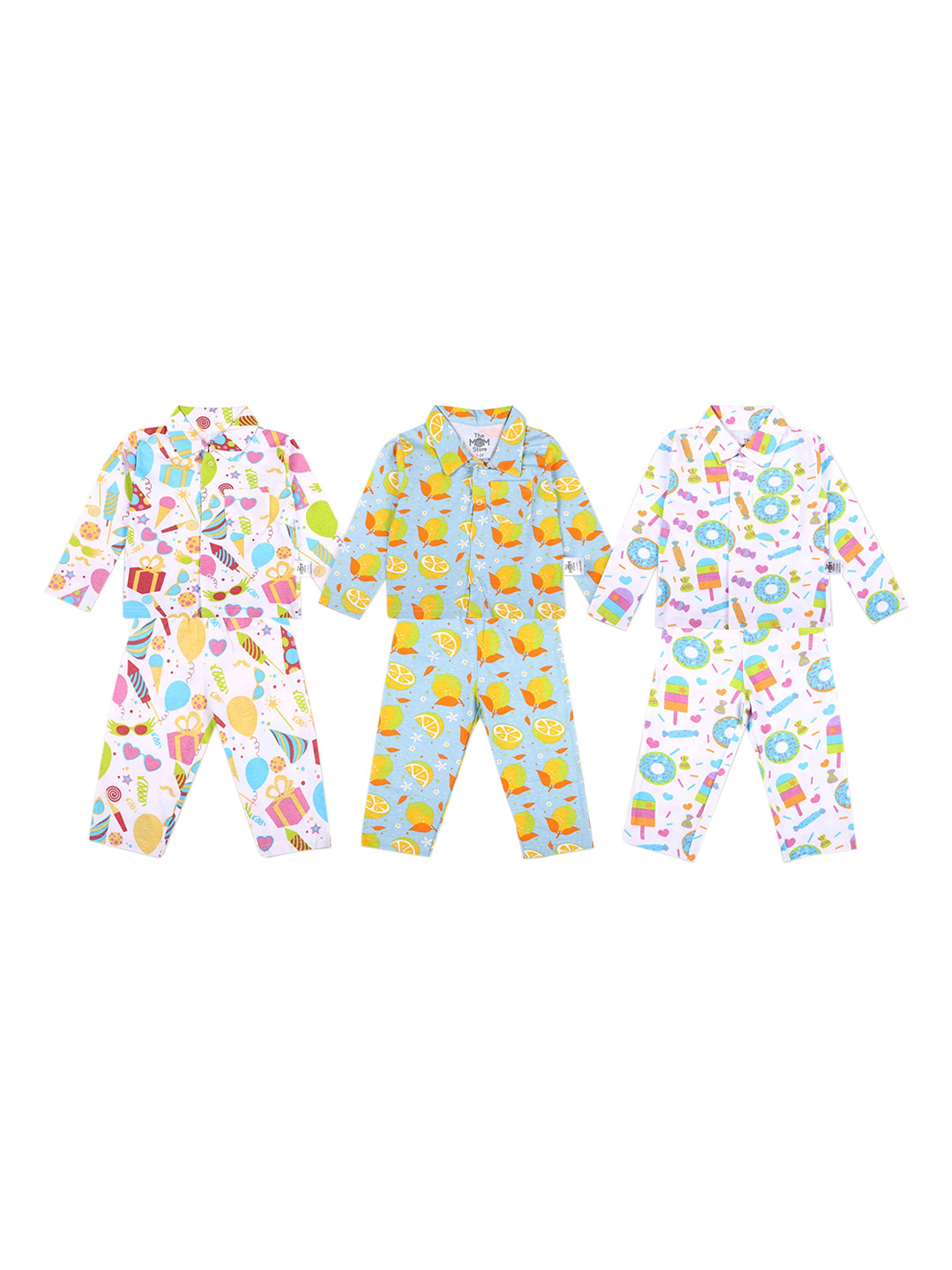 

The Mom Store Unisex Kids White & Blue Printed Night suit