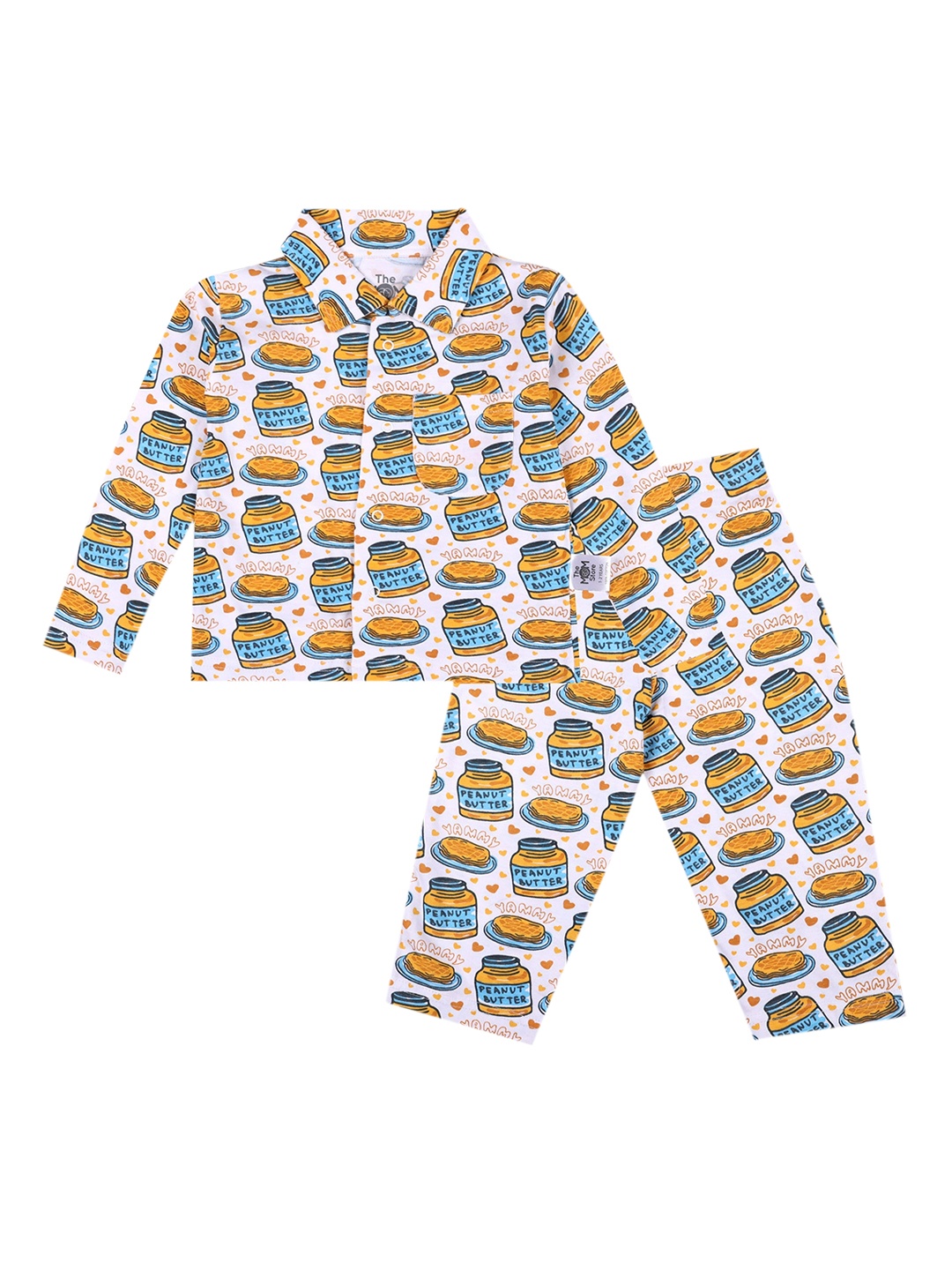 

The Mom Store Unisex Kids Mustard & Blue Printed Night suit