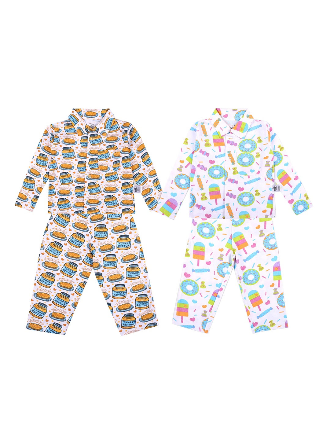 

The Mom Store Unisex Kids White & Blue Printed Night suit