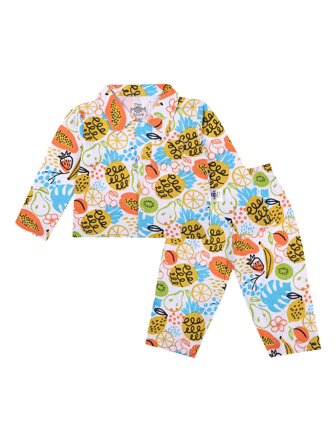 

The Mom Store Unisex Kids White & Yellow Printed Night suit