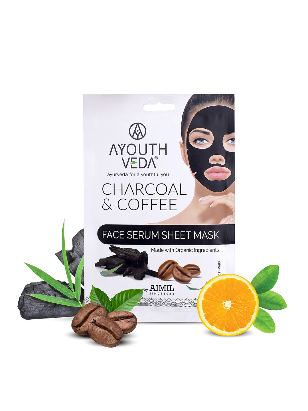 

AYOUTHVEDA Charcoal & Coffee Face Serum Sheet Mask 20g, Black