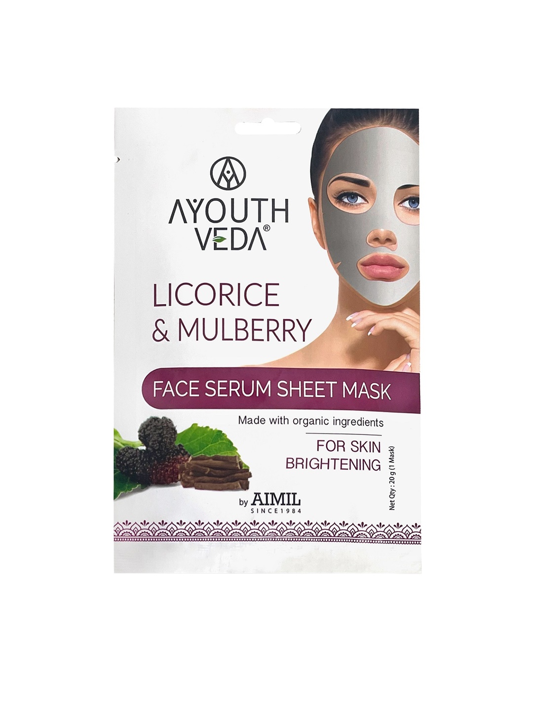 

AYOUTHVEDA Licorice & Mulberry Face Serum Sheet Mask 20 g, Purple
