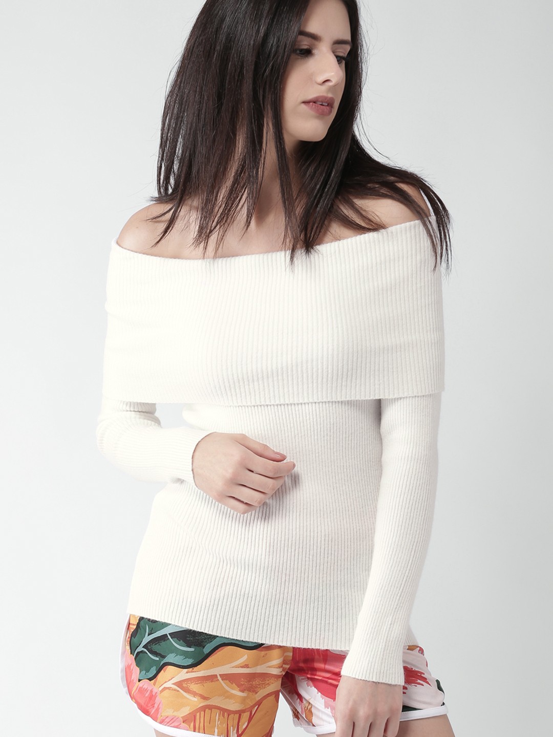 

FOREVER 21 Women White Self-Design Sweater