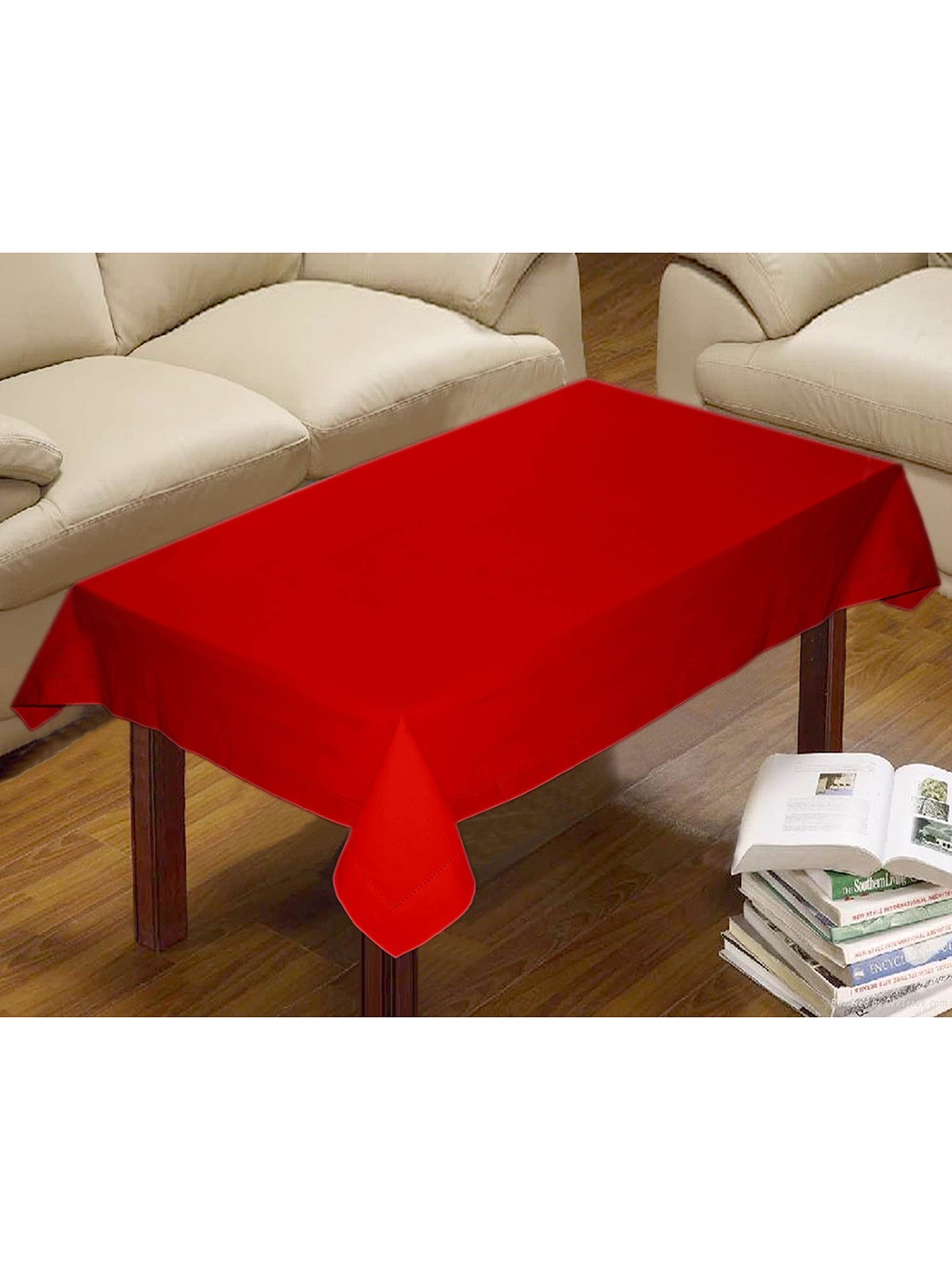 

Lushomes Red Solid Cotton 6 Seater Dining Table Cloth