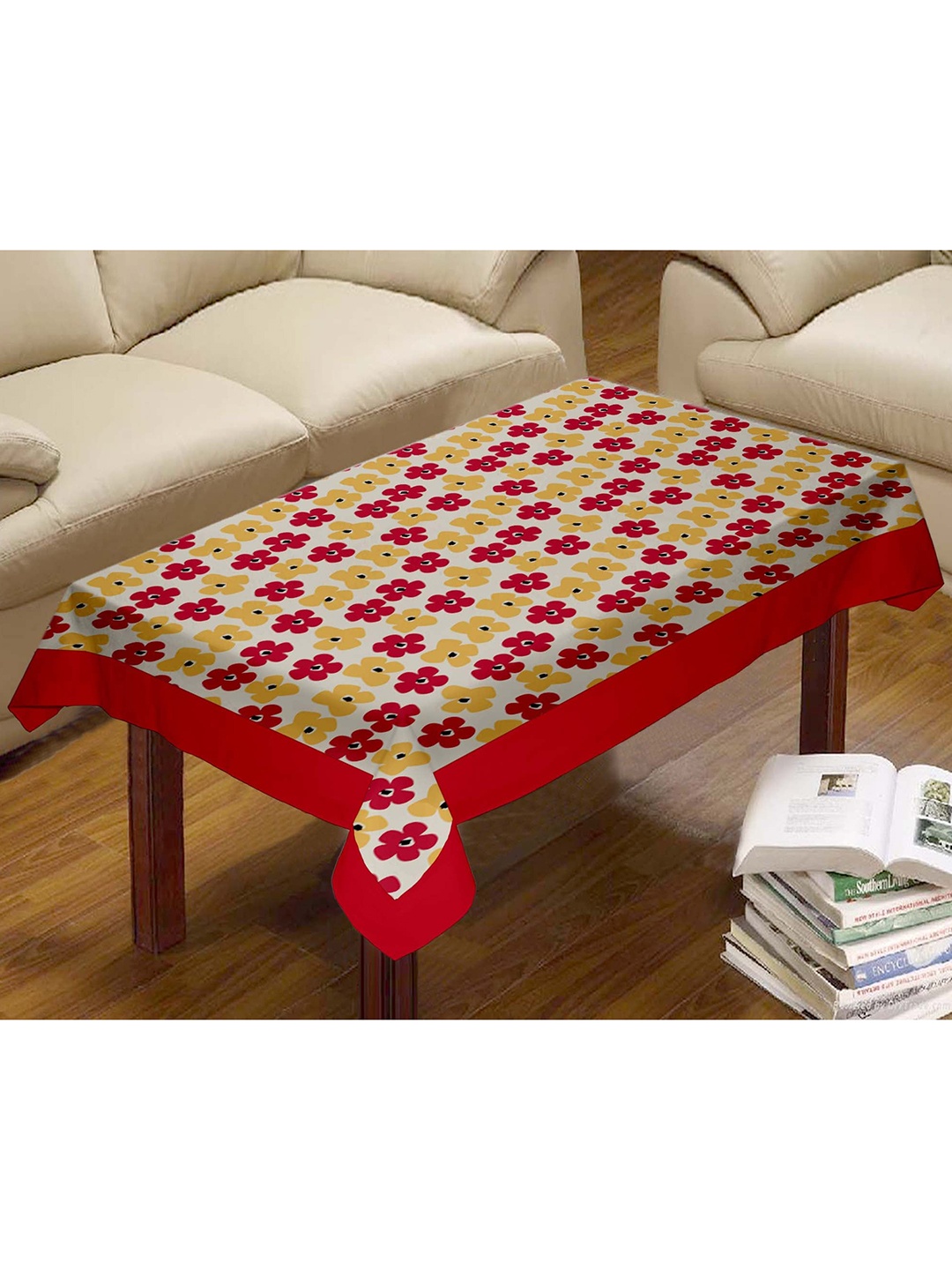 

Lushomes Red & White Floral Printed Dining Table Cover