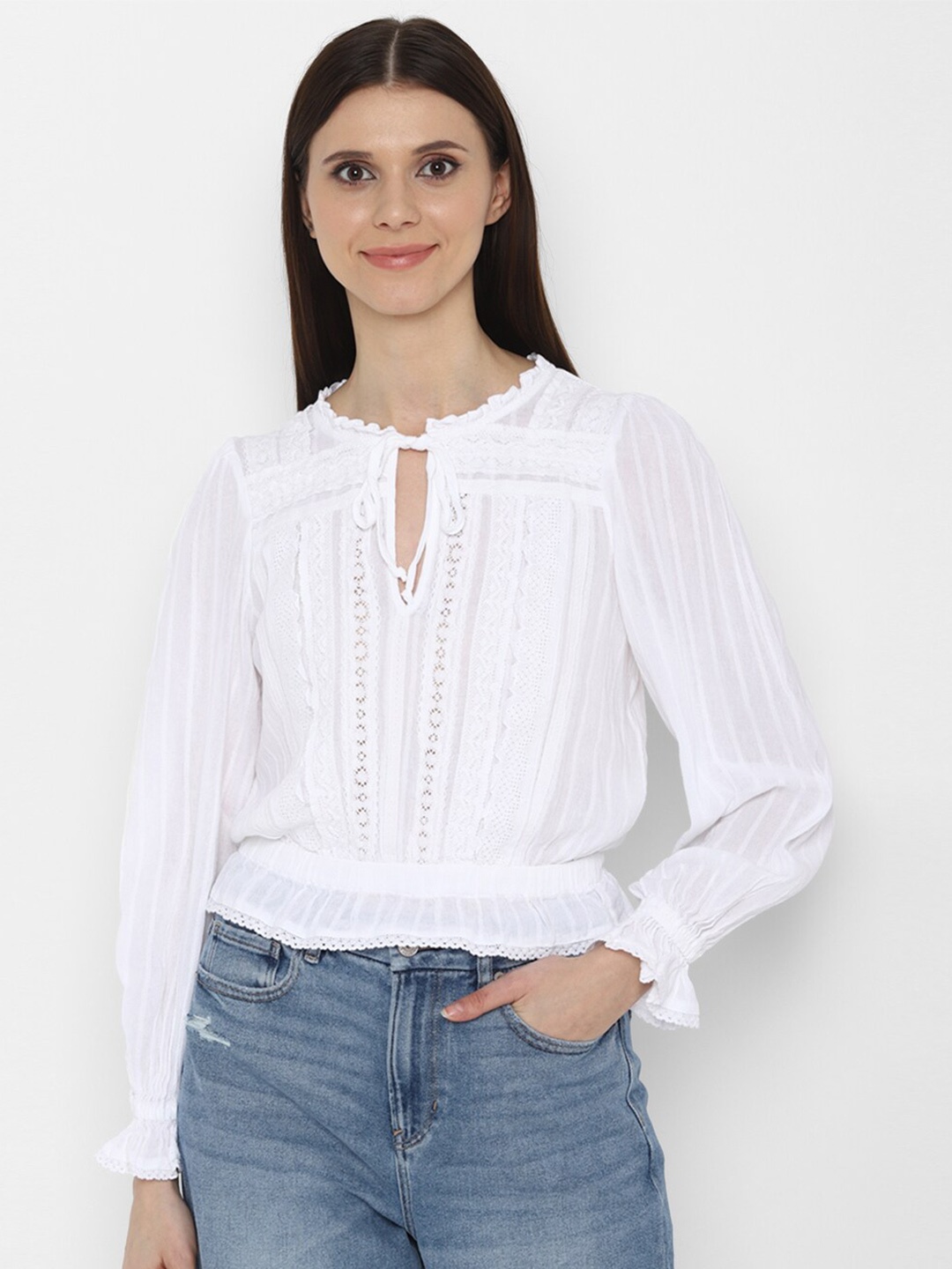 

AMERICAN EAGLE OUTFITTERS White Mandarin Collar Top