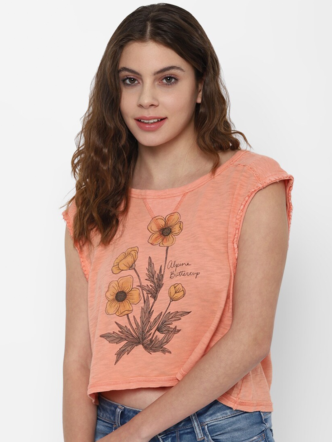 

AMERICAN EAGLE OUTFITTERS Pink Floral Print Extended Sleeves Top