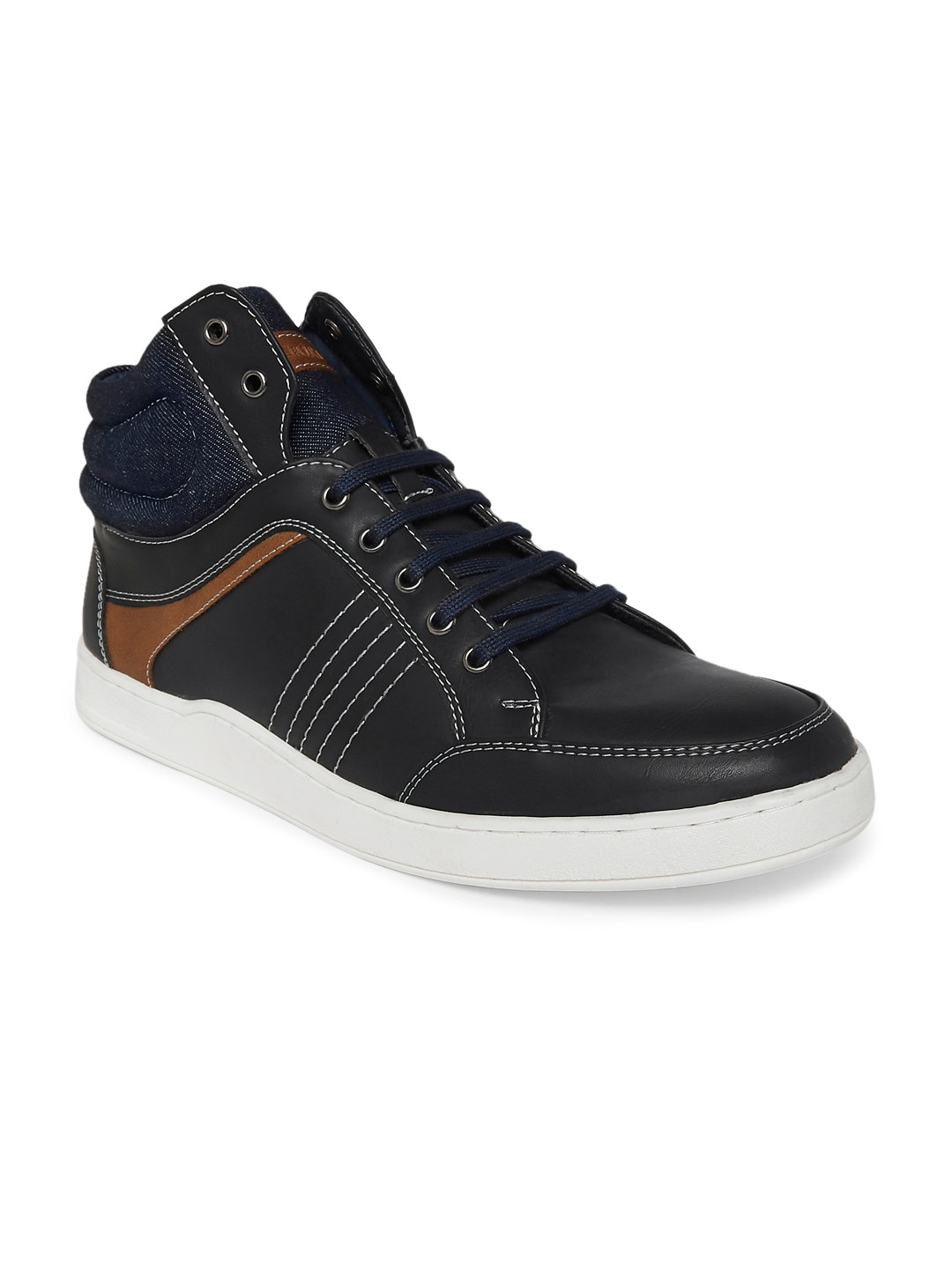 

BYFORD by Pantaloons Men Navy Blue Striped PU Sneakers