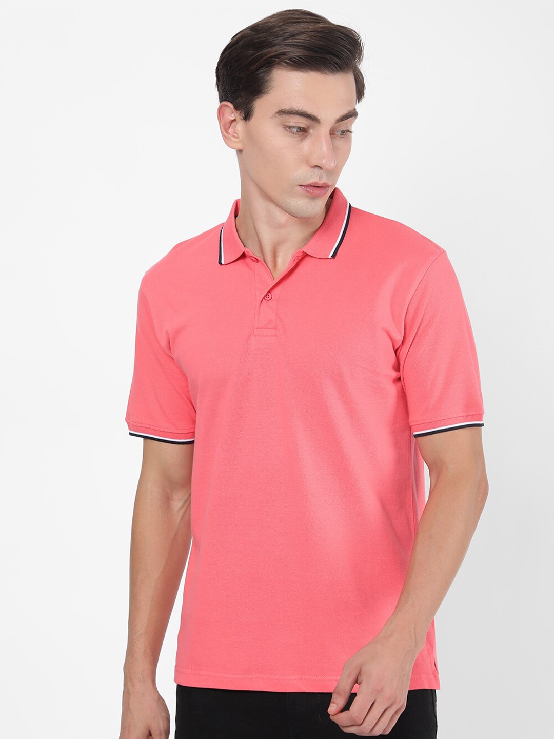 

R&B Men Peach-Coloured Polo Collar T-shirt