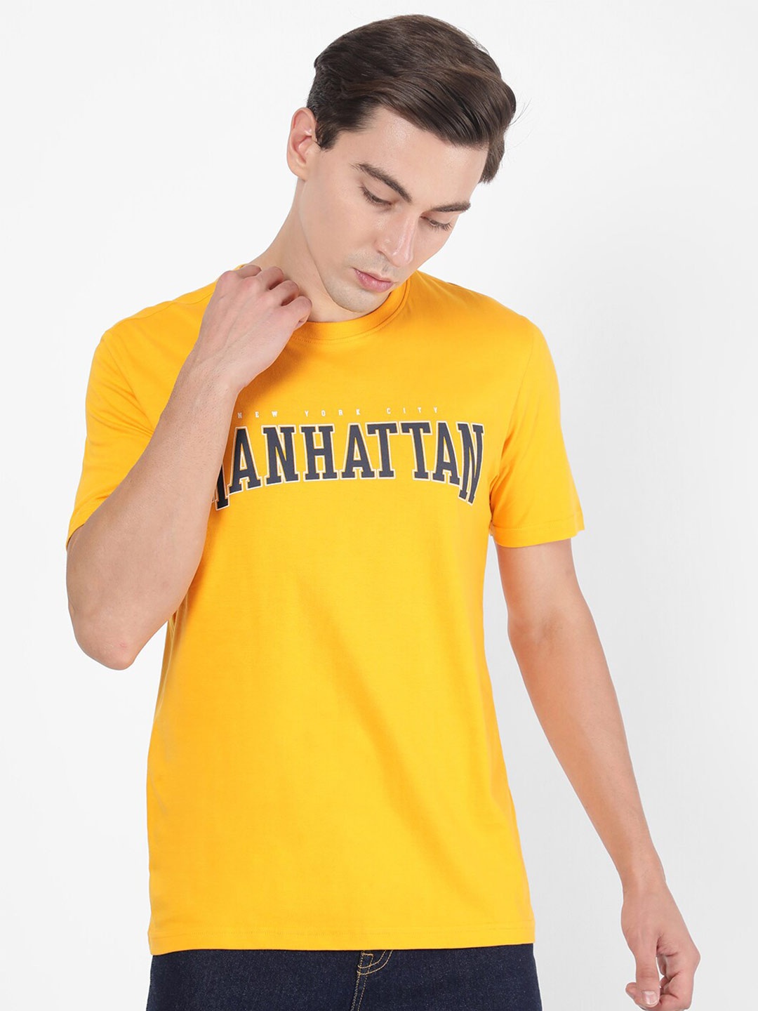 

R&B Men Yellow Typography Applique T-shirt