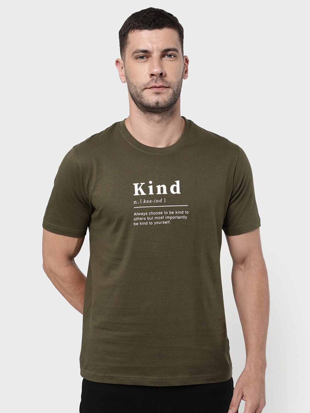 

R&B Men Olive Green Raw Edge T-shirt