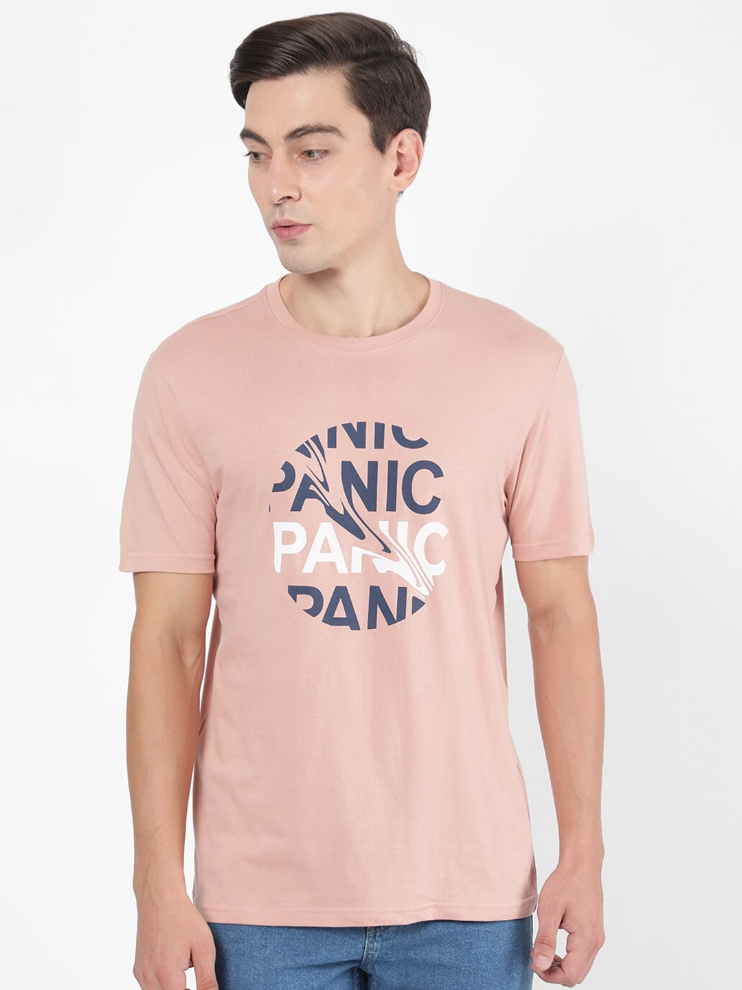 

R&B Men Pink Typography Printed Applique T-shirt