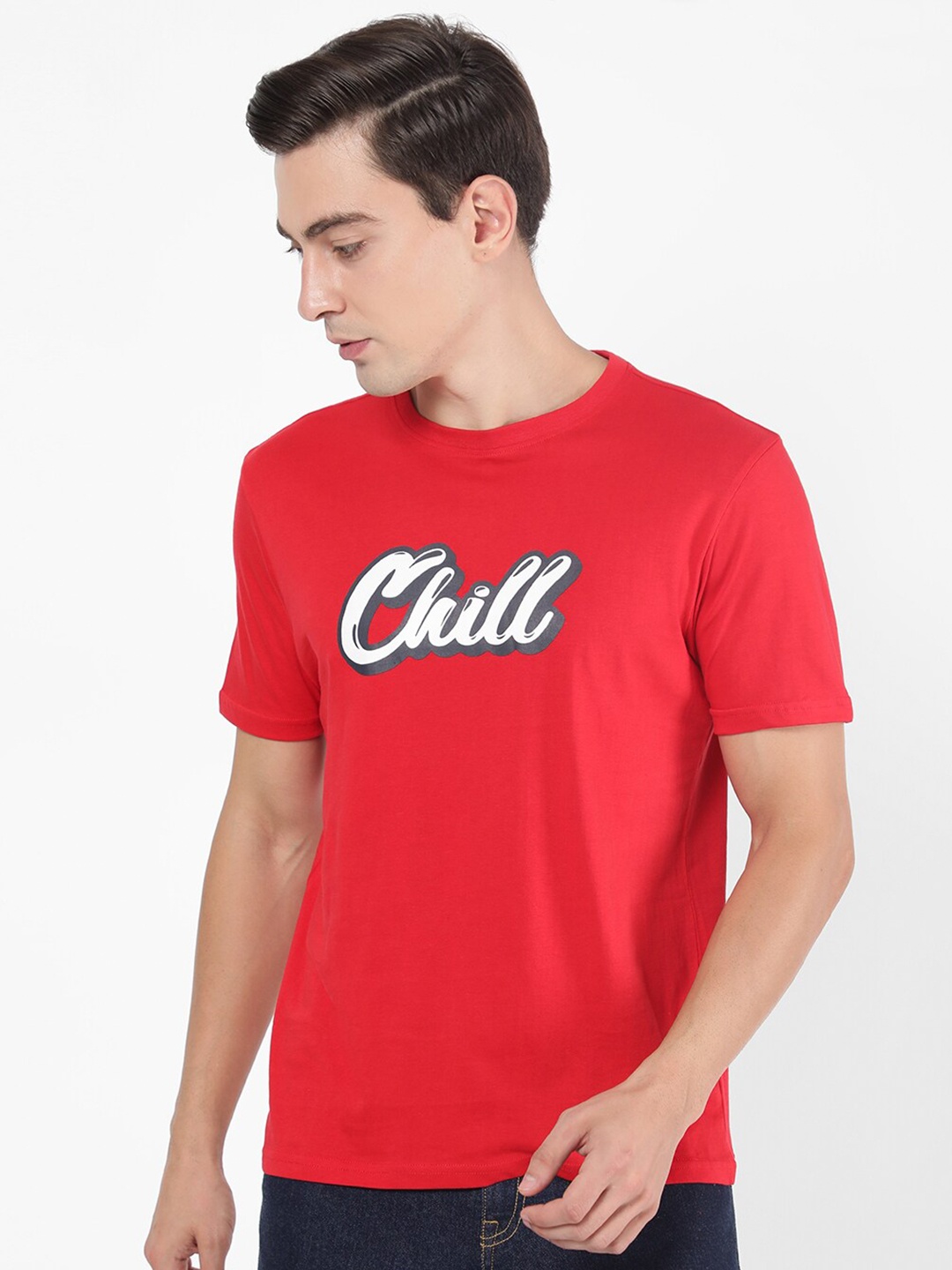 

R&B Men Red Printed Applique T-shirt