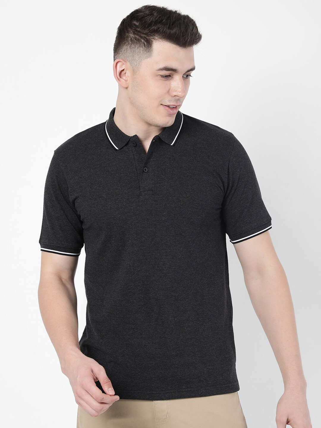 

R&B Men Grey Polo Collar T-shirt