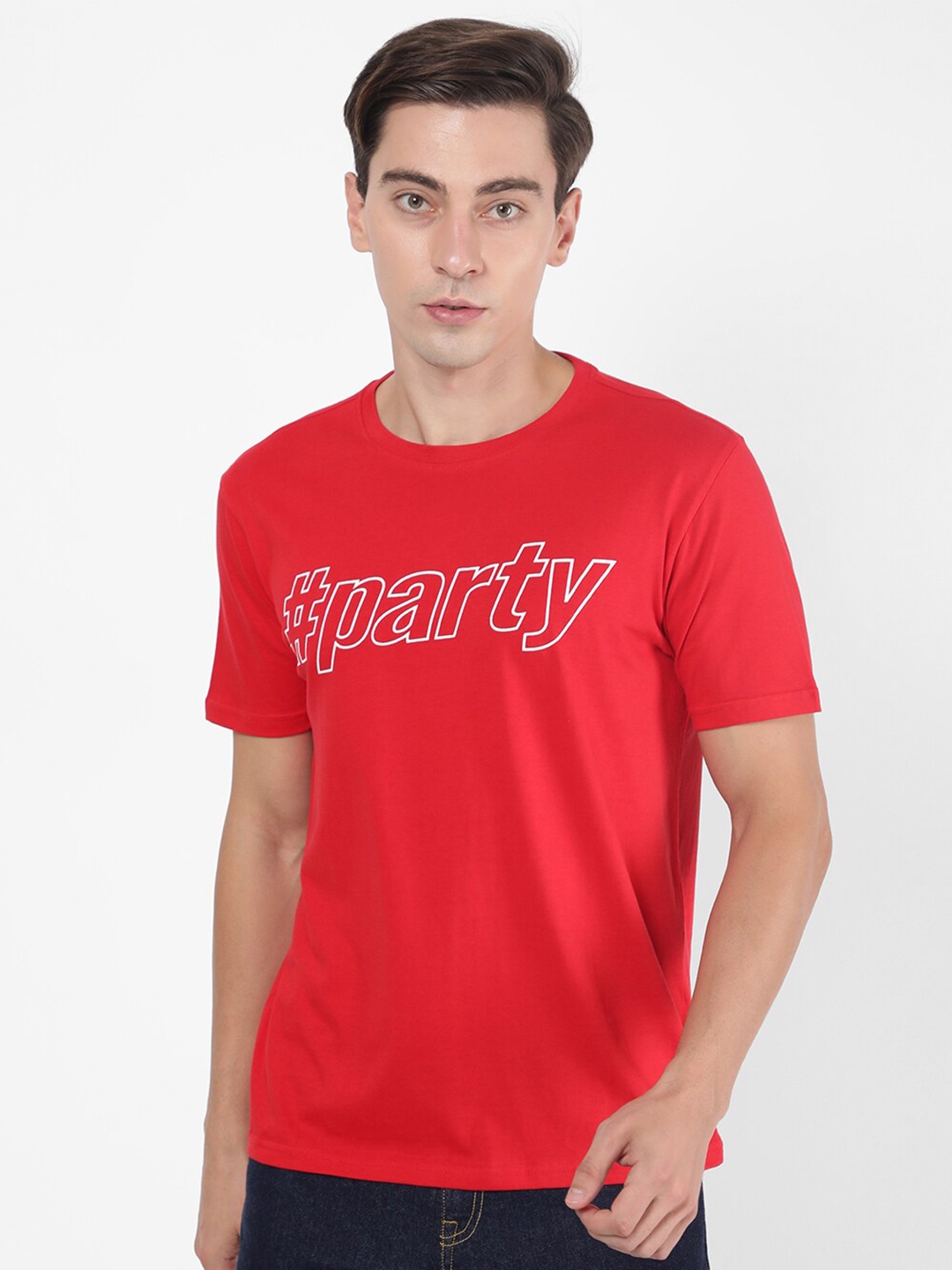 

R&B Men Red Typography Applique T-shirt