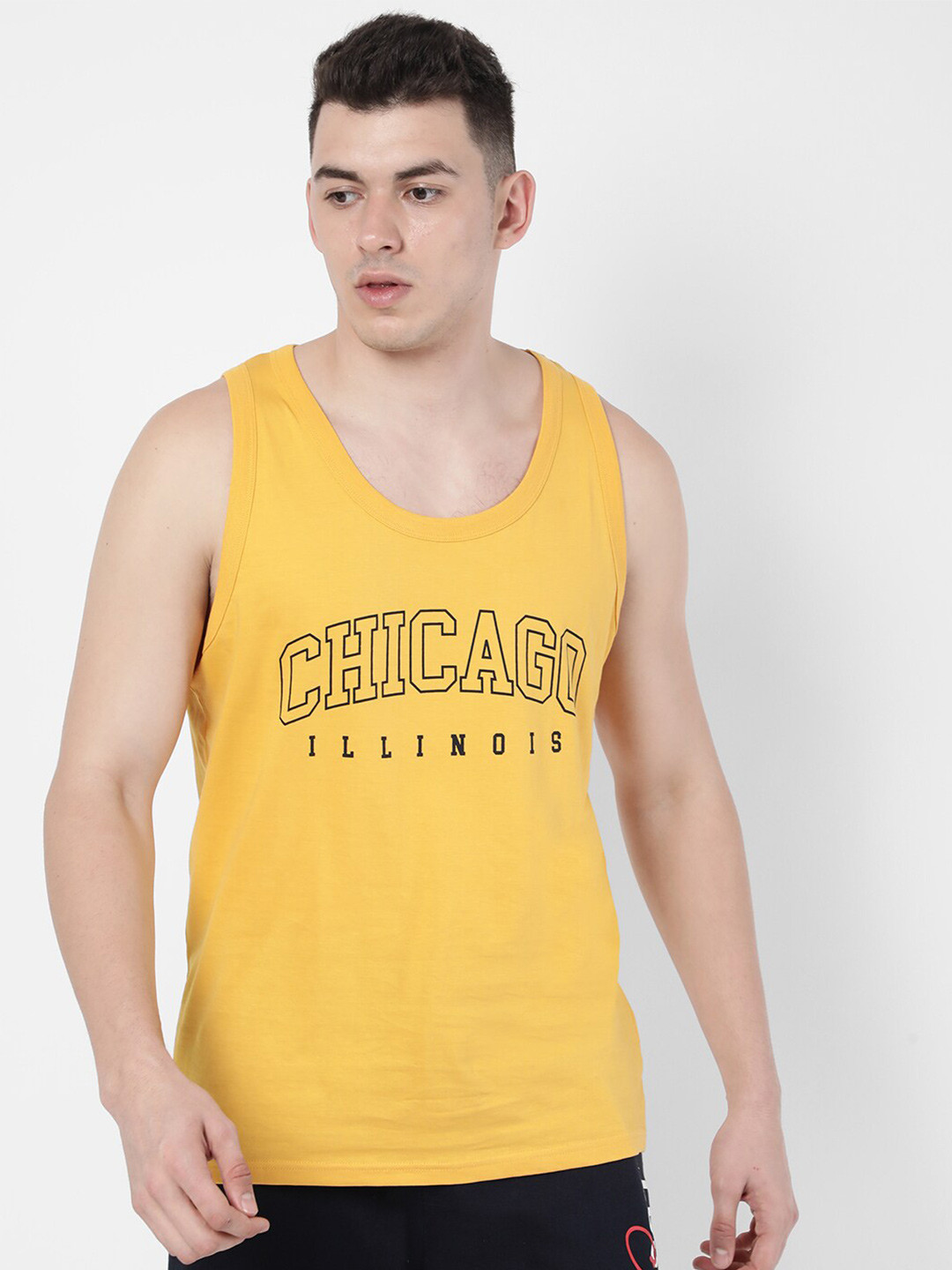 

R&B Men Yellow High Neck Raw Edge T-shirt
