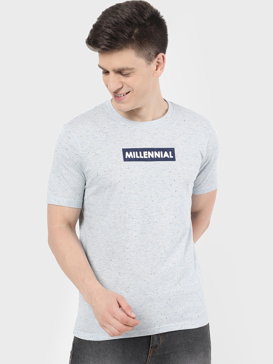 

R&B Men Blue Printed Applique T-shirt