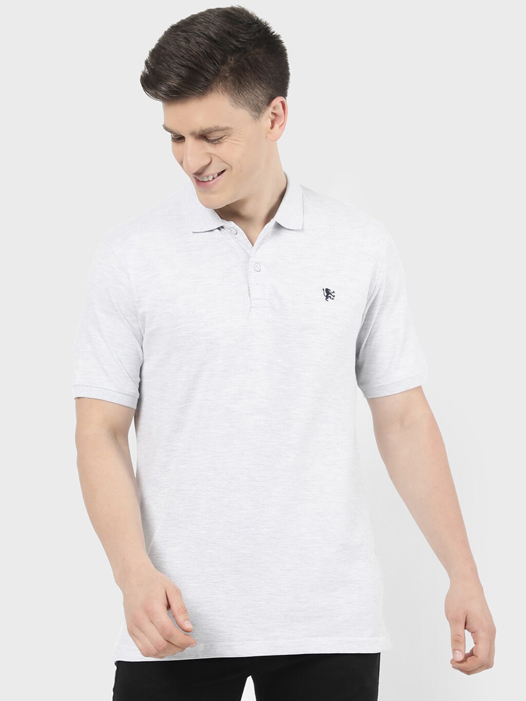 

R&B Men Grey Polo Collar Applique T-shirt