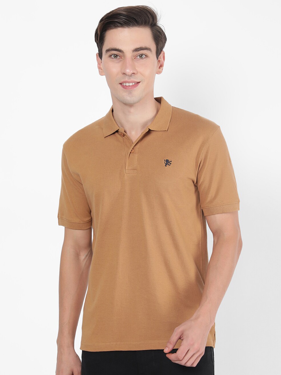 

R&B Men Brown Polo Collar Extended Sleeves T-shirt