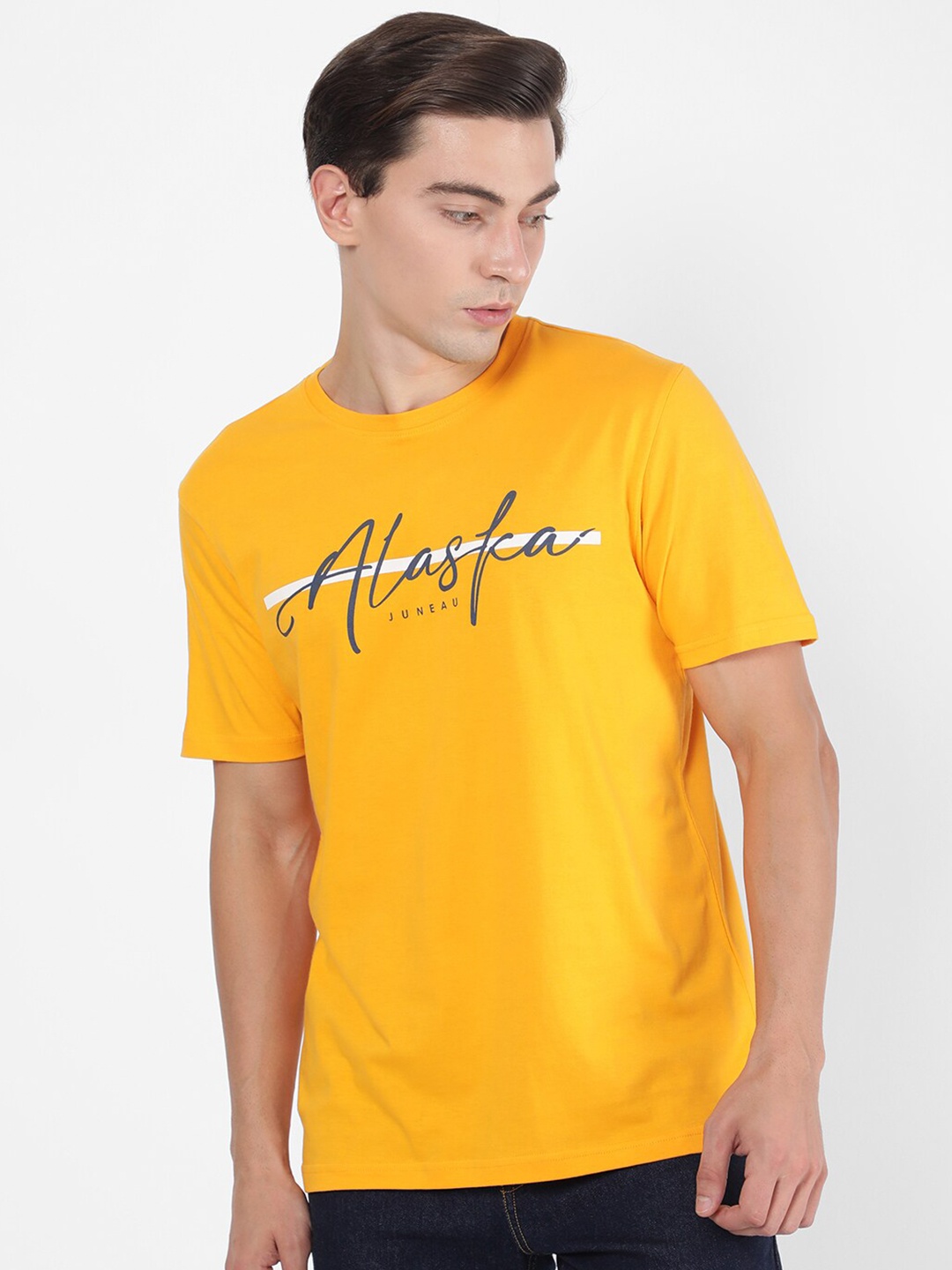 

R&B Men Yellow Typography T-shirt