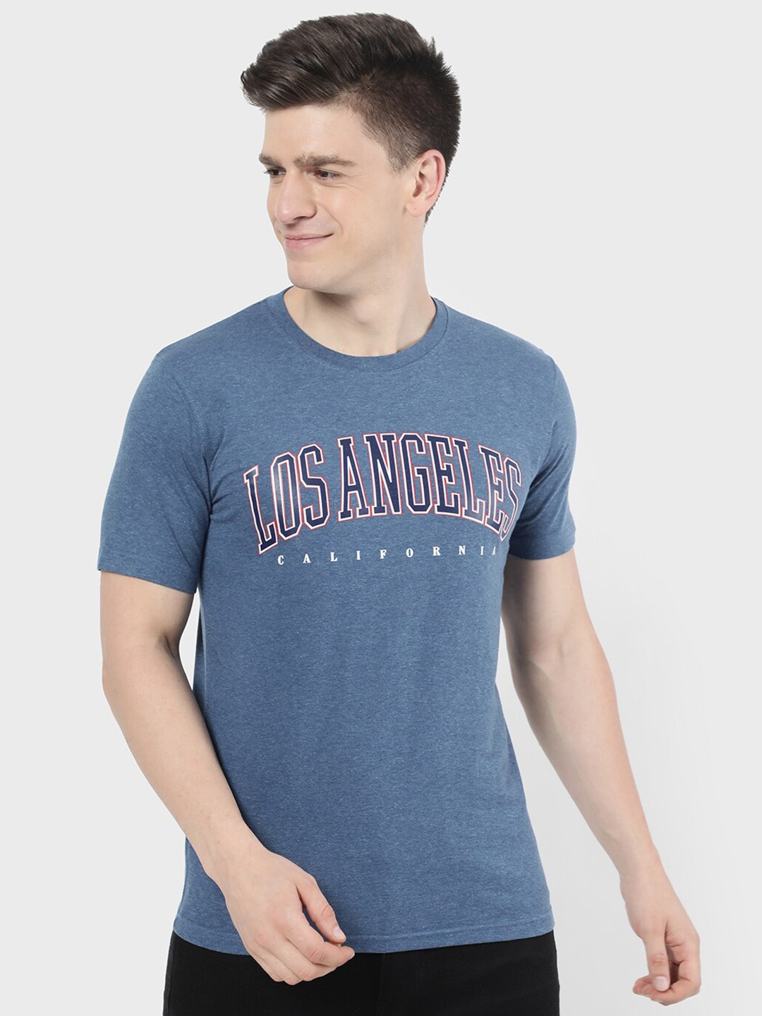 

R&B Men Blue Typography Printed Raw Edge T-shirt