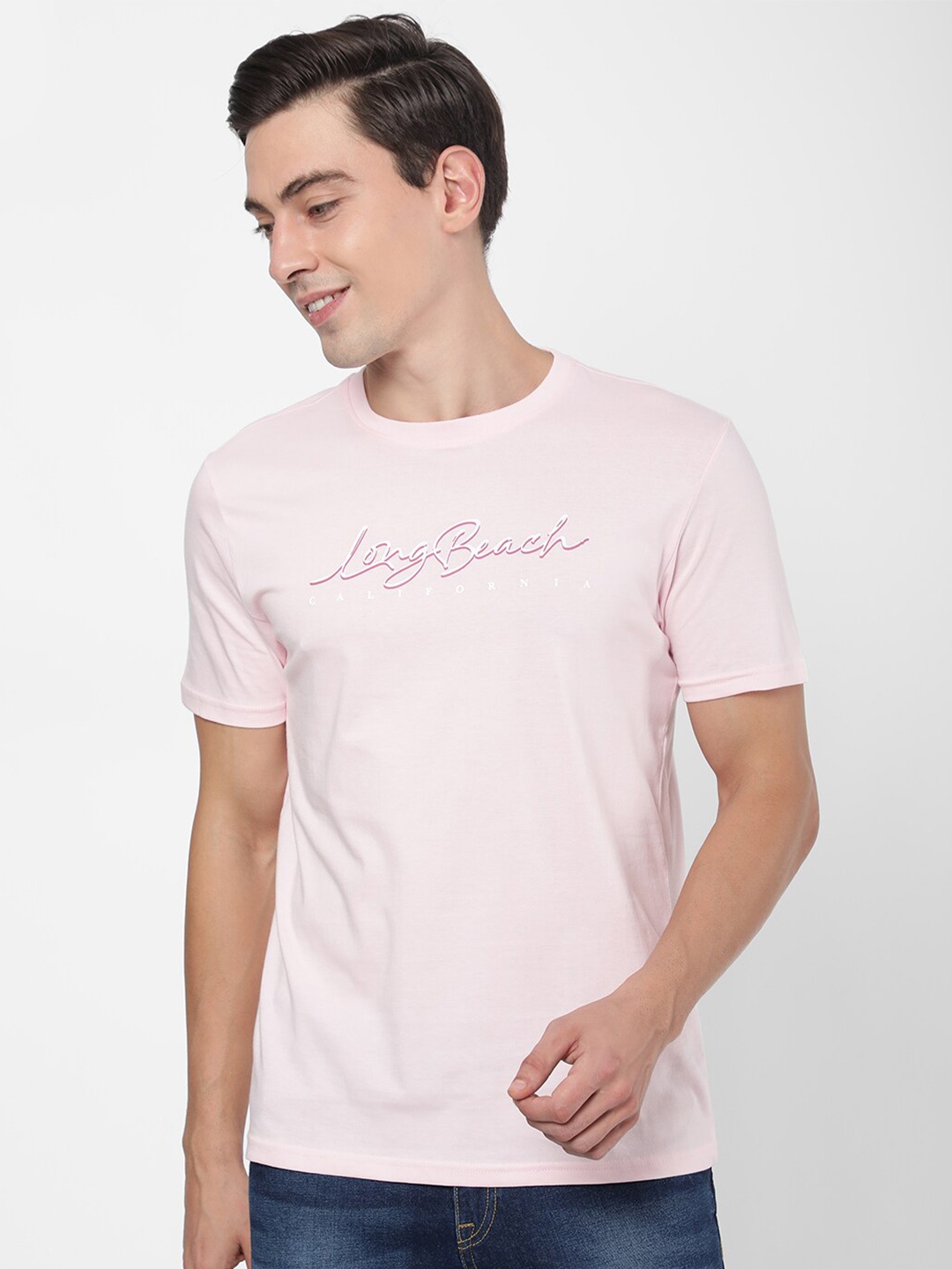 

R&B Men Pink Typography V-Neck T-shirt