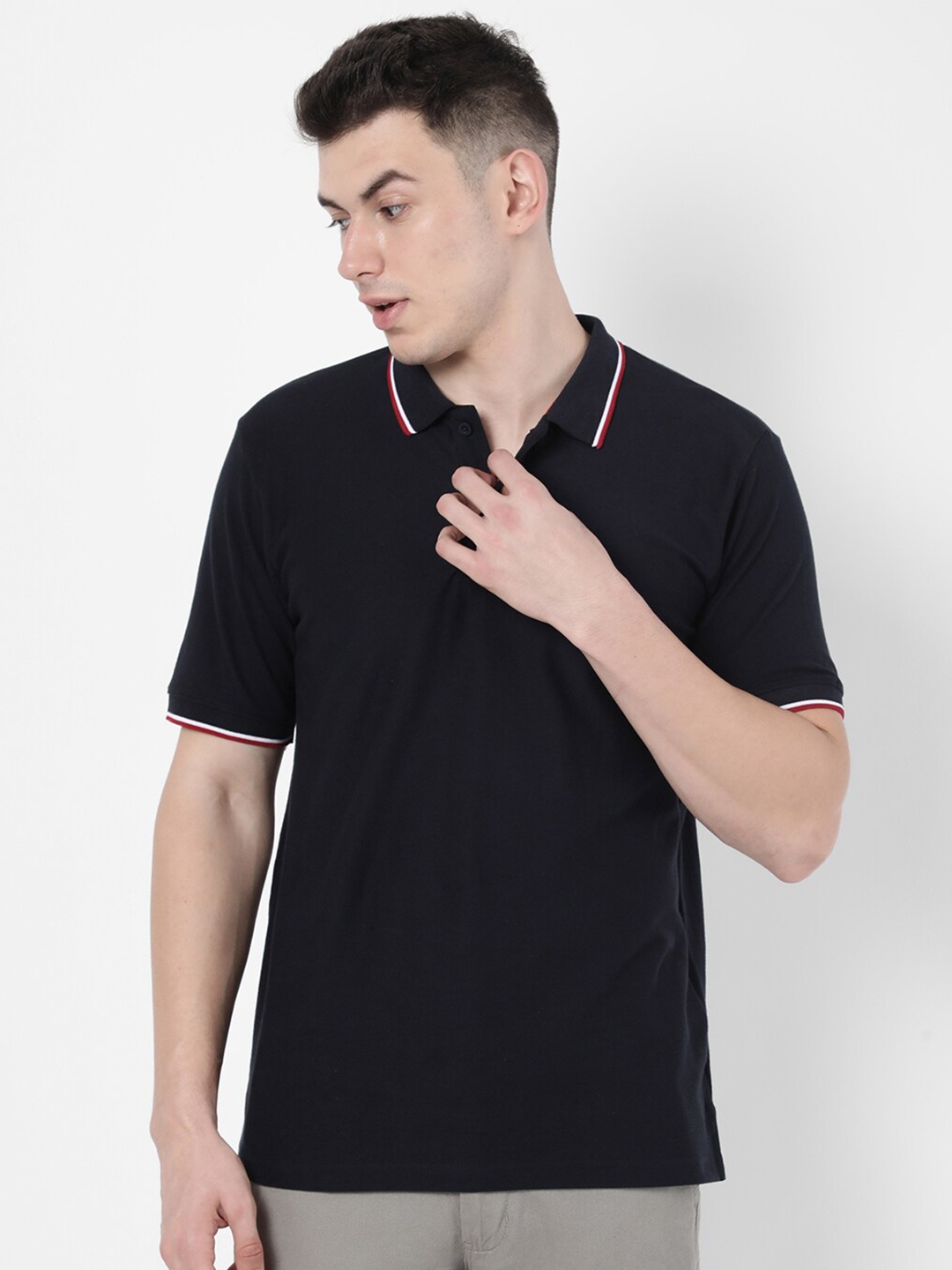 

R&B Men Blue Polo Collar T-shirt
