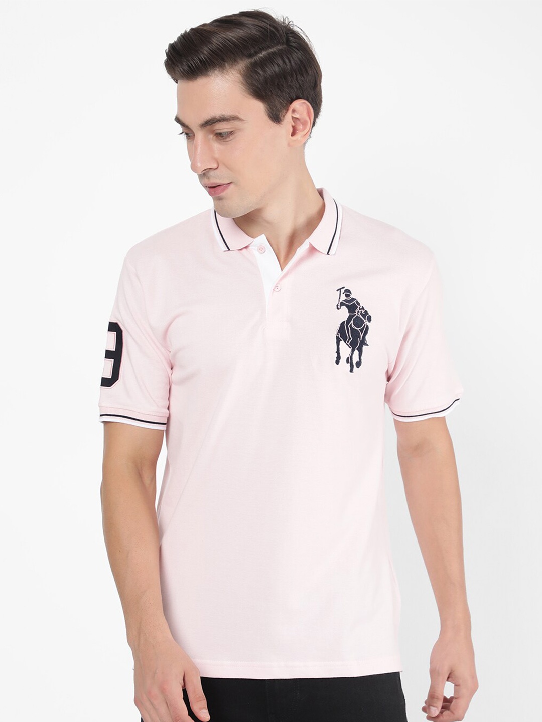 

R&B Men Pink V-Neck Drop-Shoulder Sleeves Raw Edge T-shirt