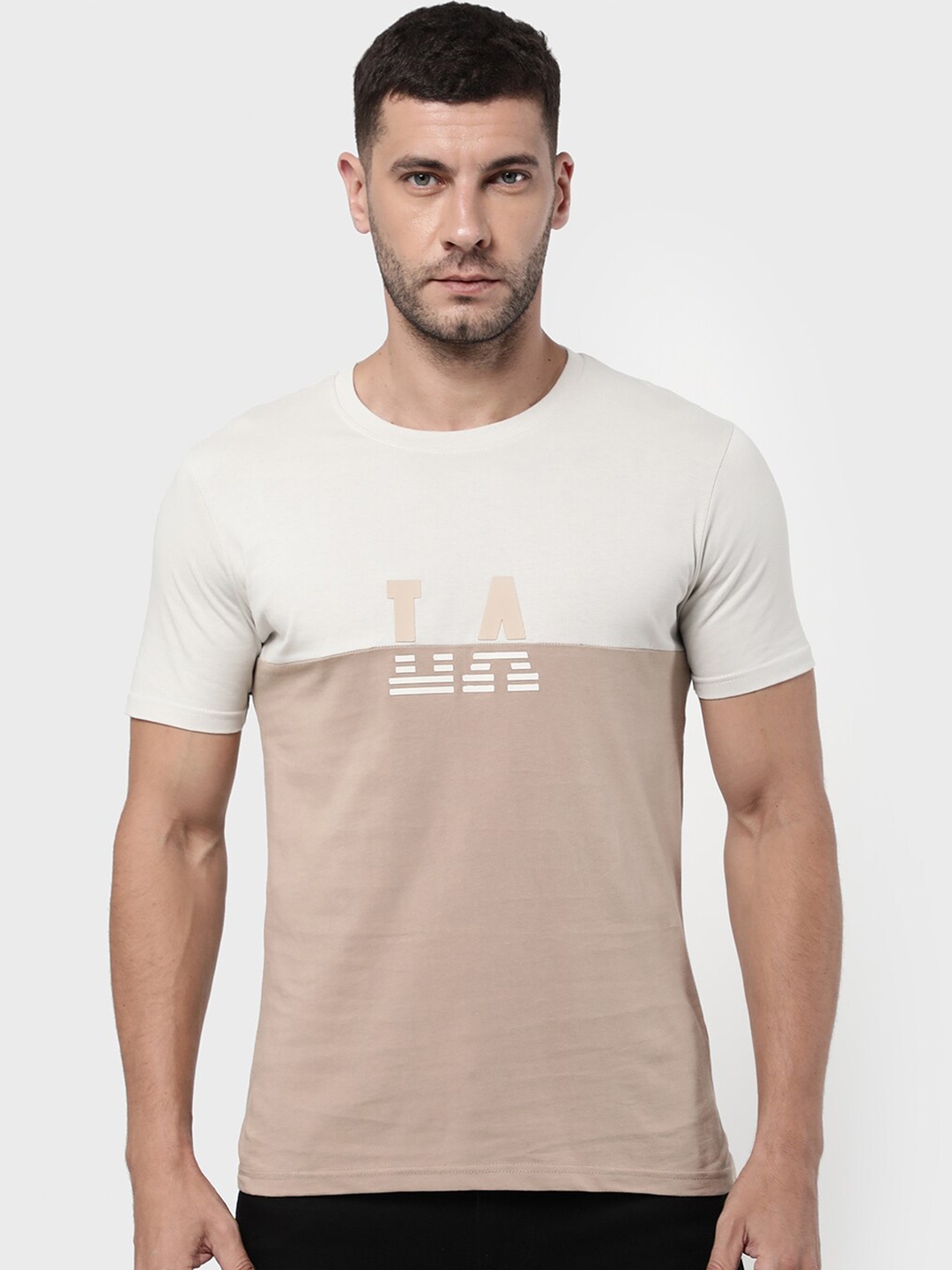 

R&B Men Beige Typography Printed T-shirt