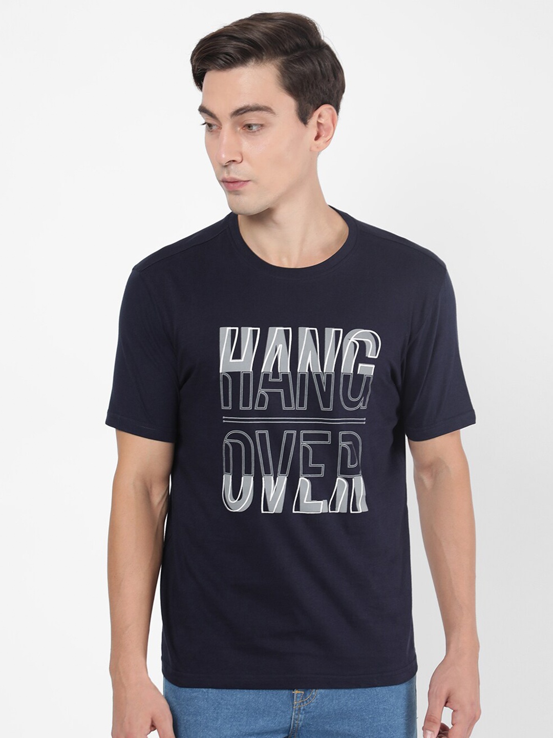 

R&B Men Blue Typography Printed Applique T-shirt
