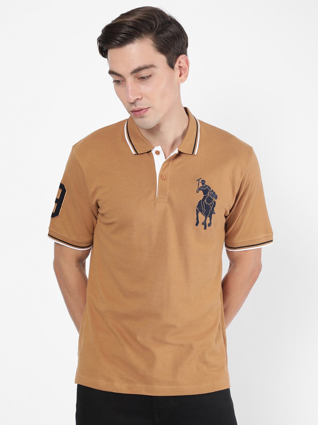 

R&B Men Brown V-Neck Raw Edge T-shirt