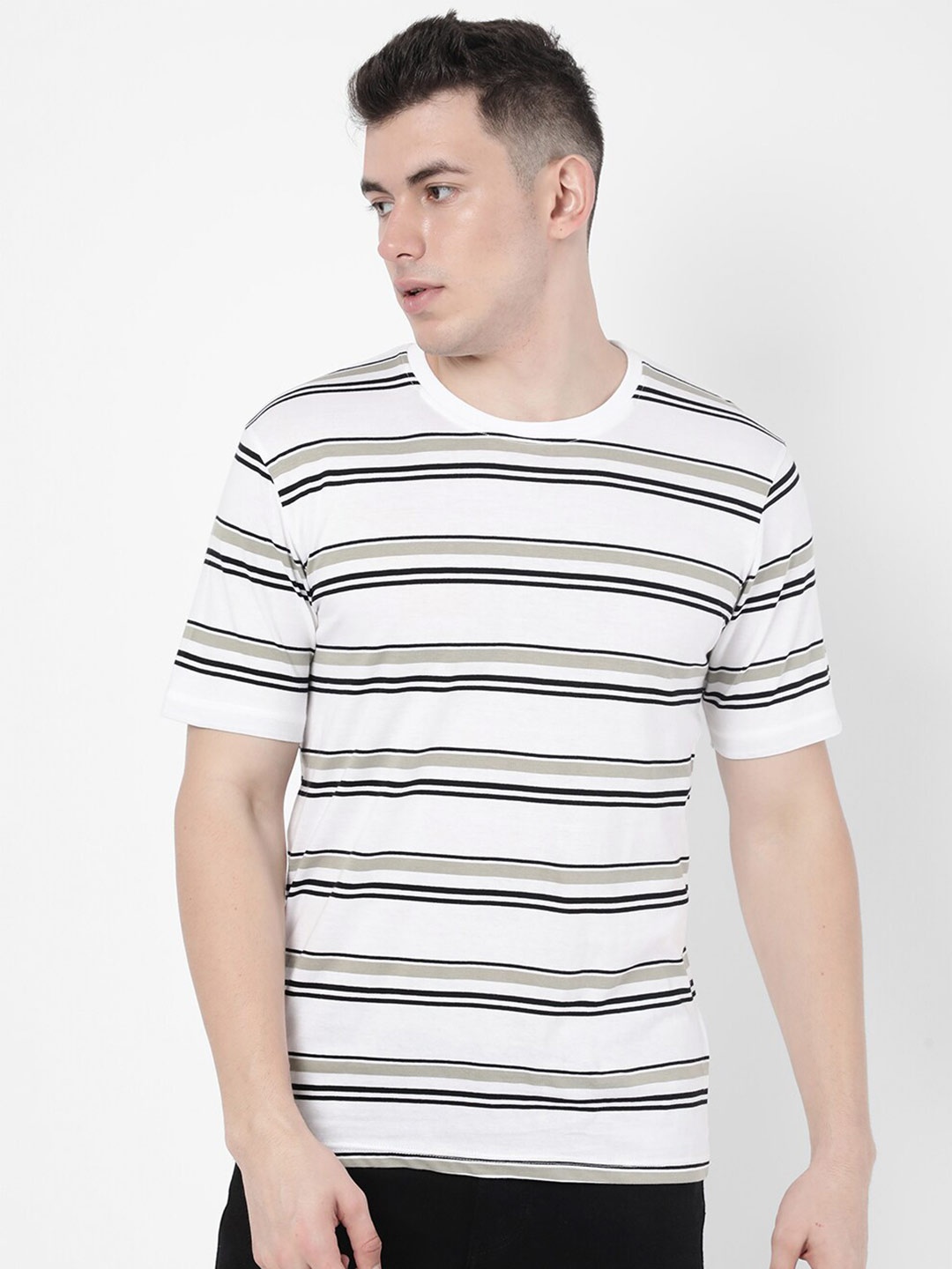 

R&B Men White Striped Monochrome T-shirt