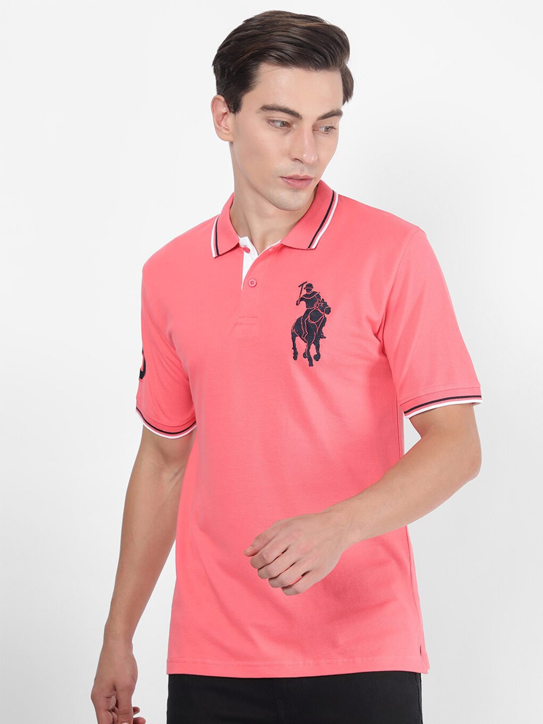 

R&B Men Peach-Coloured Polo Collar T-shirt
