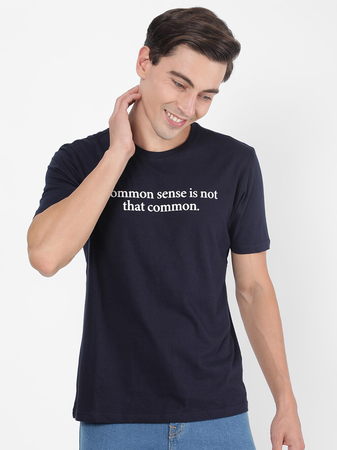 

R&B Men Blue Typography Polo Collar T-shirt