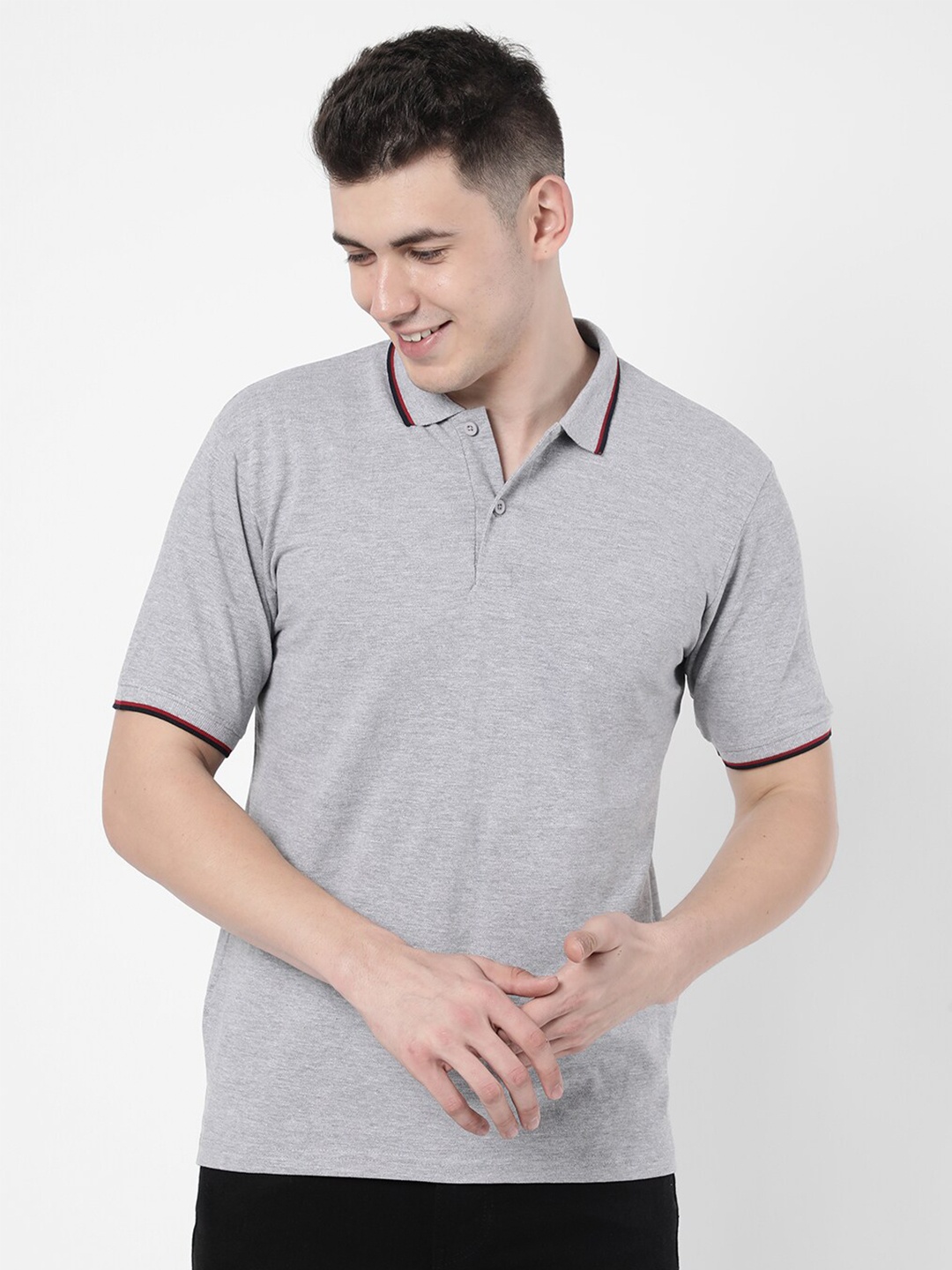 

R&B Men Grey High Neck Raw Edge T-shirt