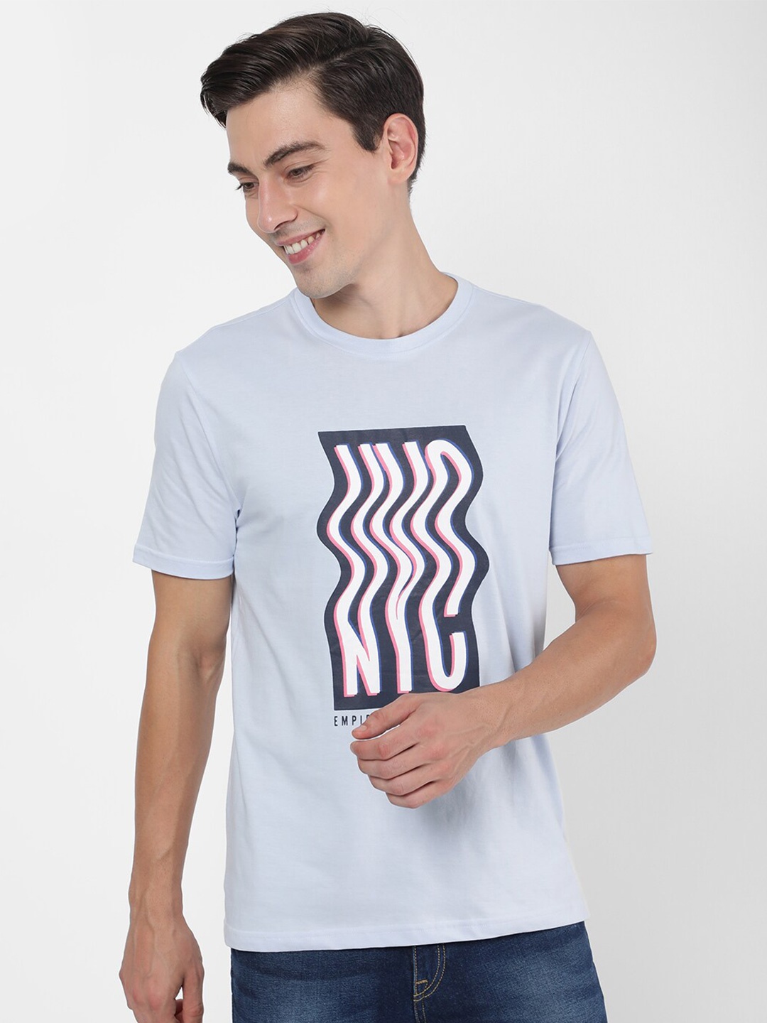 

R&B Men Blue Typography Printed Applique T-shirt