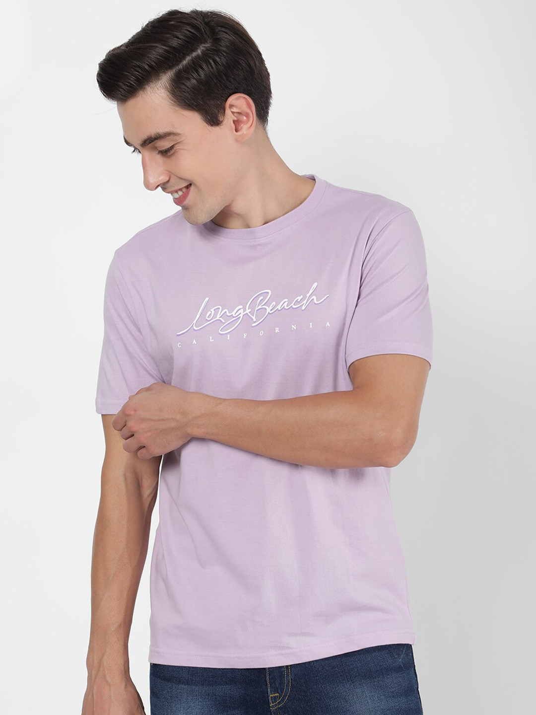 

R&B Men Purple Typography T-shirt