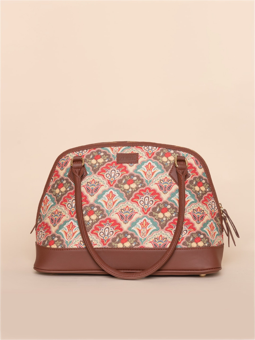 

ZOUK Brown Floral Printed Structured Sling Bag