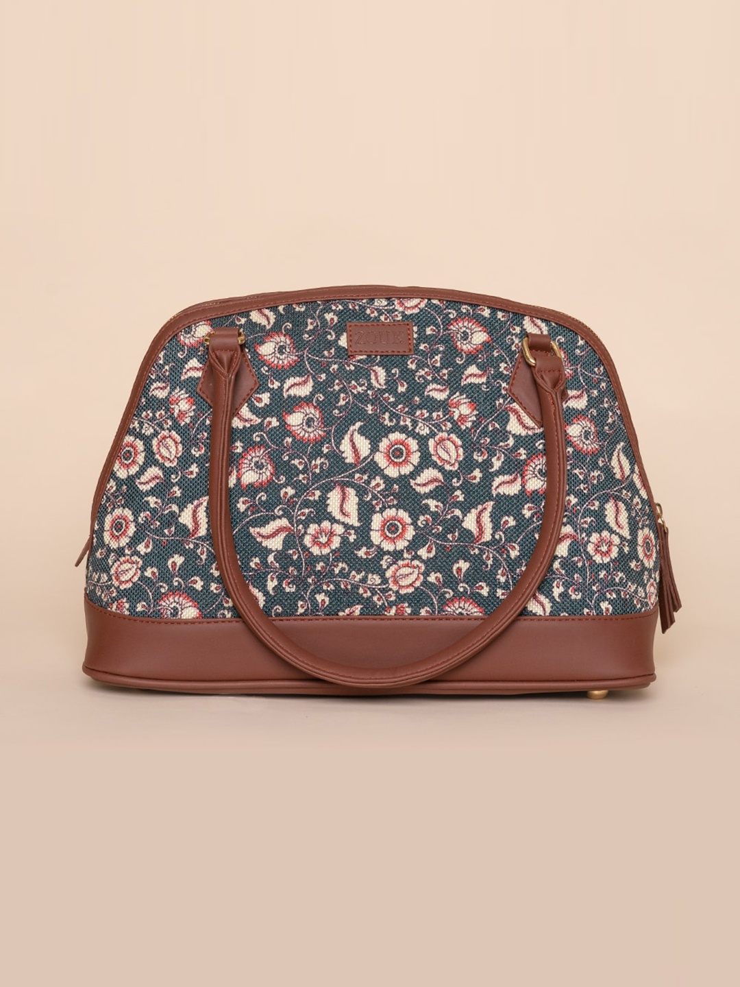 

ZOUK Blue Floral Printed Structured Sling Bag with Bow Detail