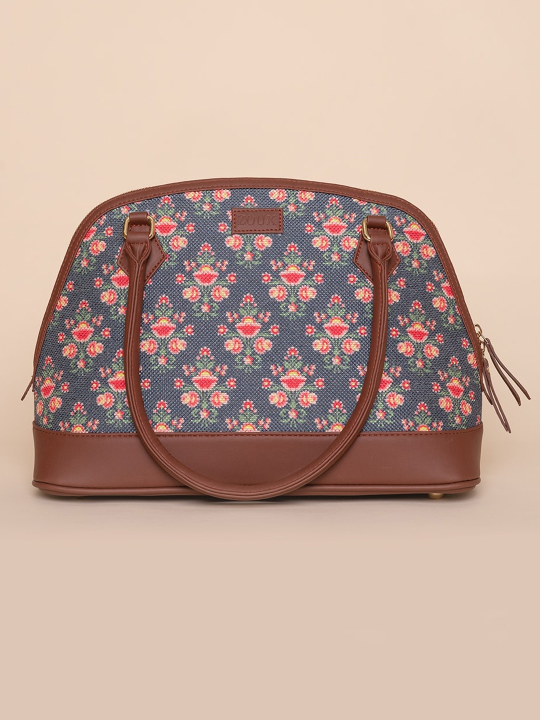 

ZOUK Navy Blue Floral Printed Bucket Sling Bag with Bow Detail