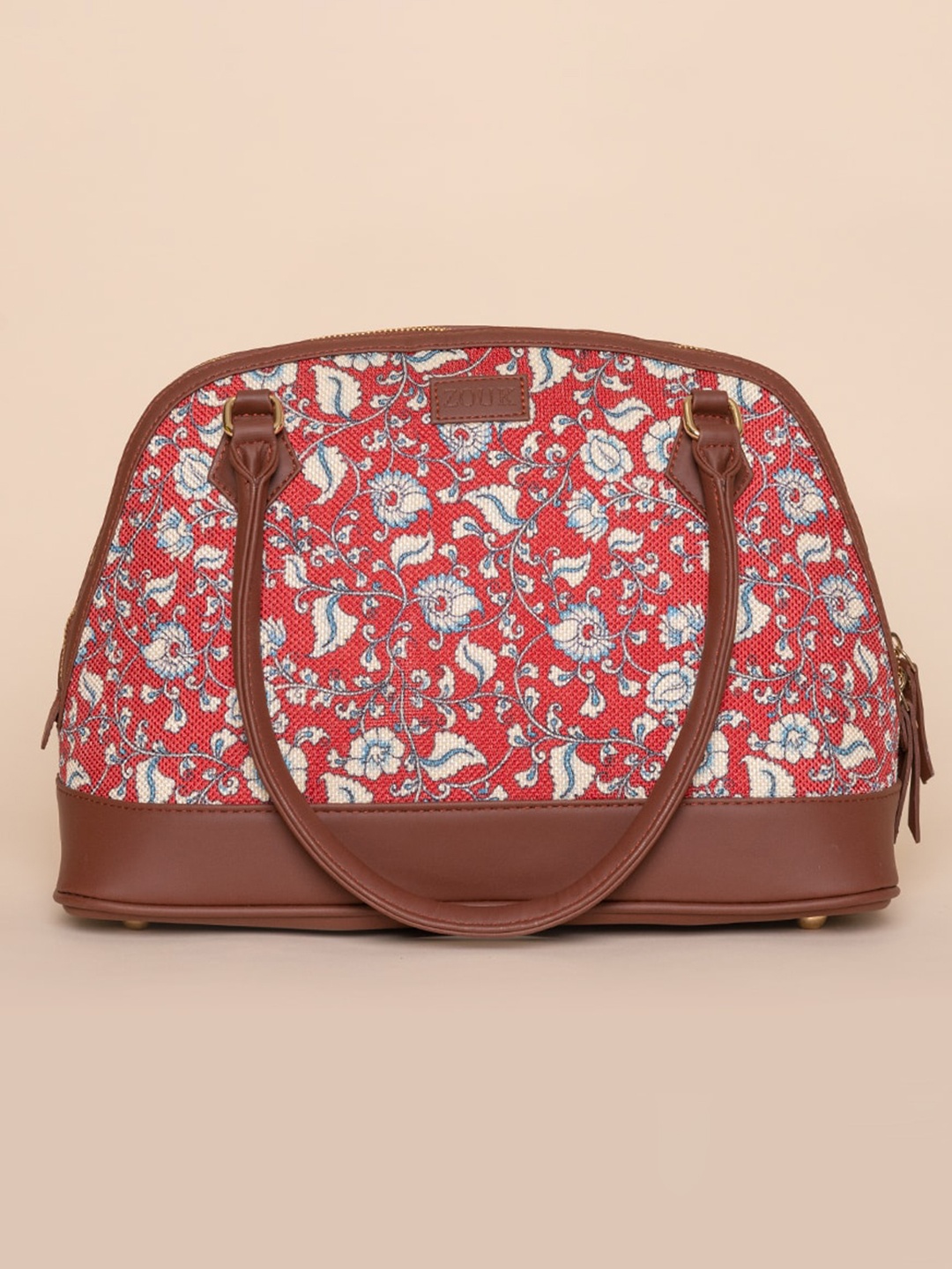 

ZOUK Red Floral Printed Structured Sling Bag with Bow Detail