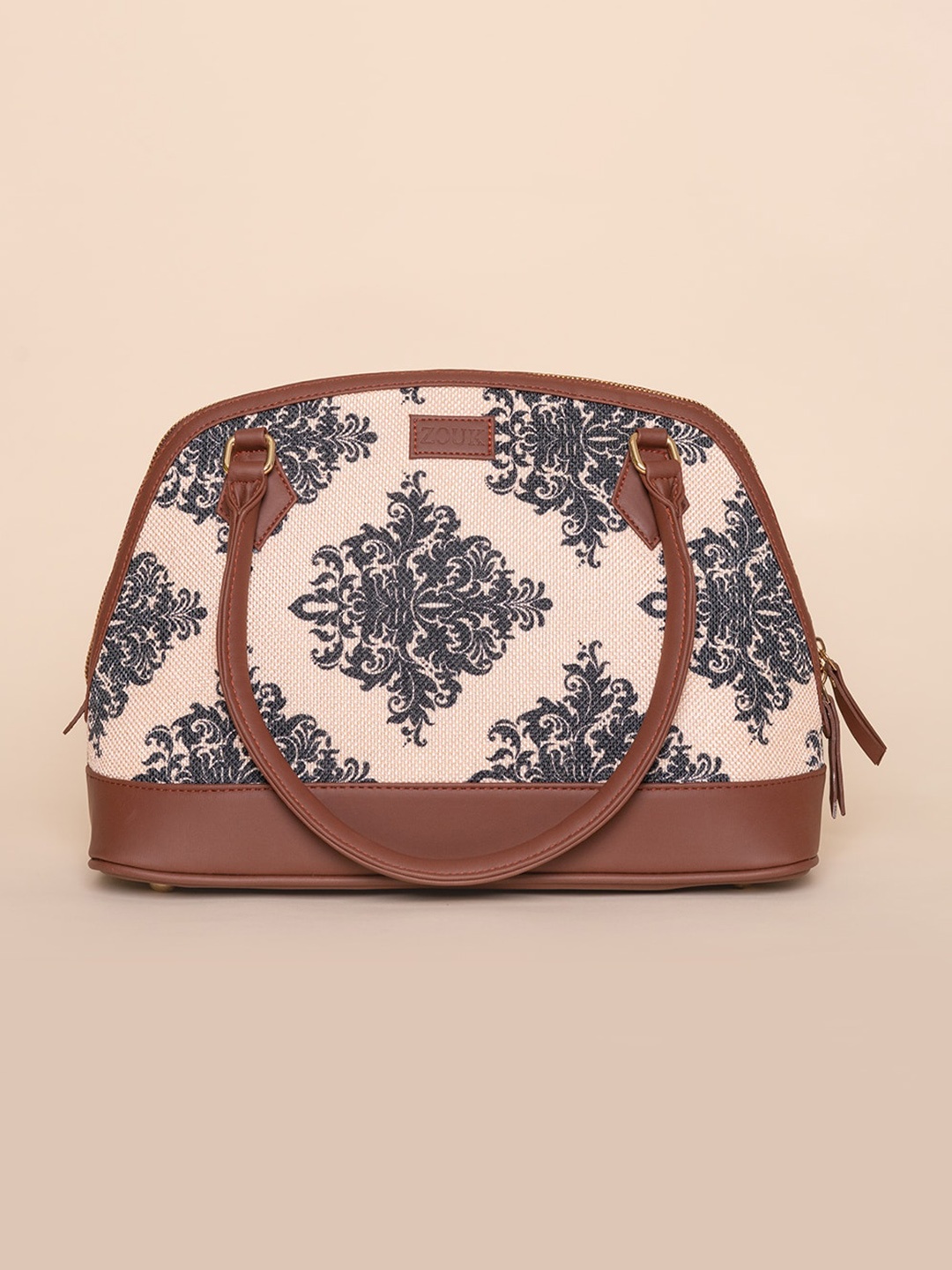 

ZOUK Peach-Coloured Floral Printed Half Moon Sling Bag